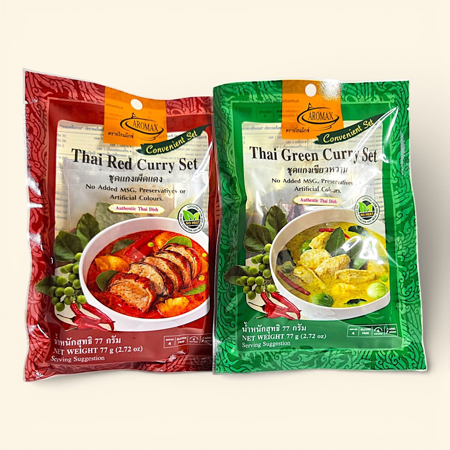 Authentisches Thai Red Curry und Thai Green Curry Set von Aromax – entdecke diese kulinarischen Highlights in der Thailand Erlebnisbox von Oversea Crate für dein Kocherlebnis zuhause.